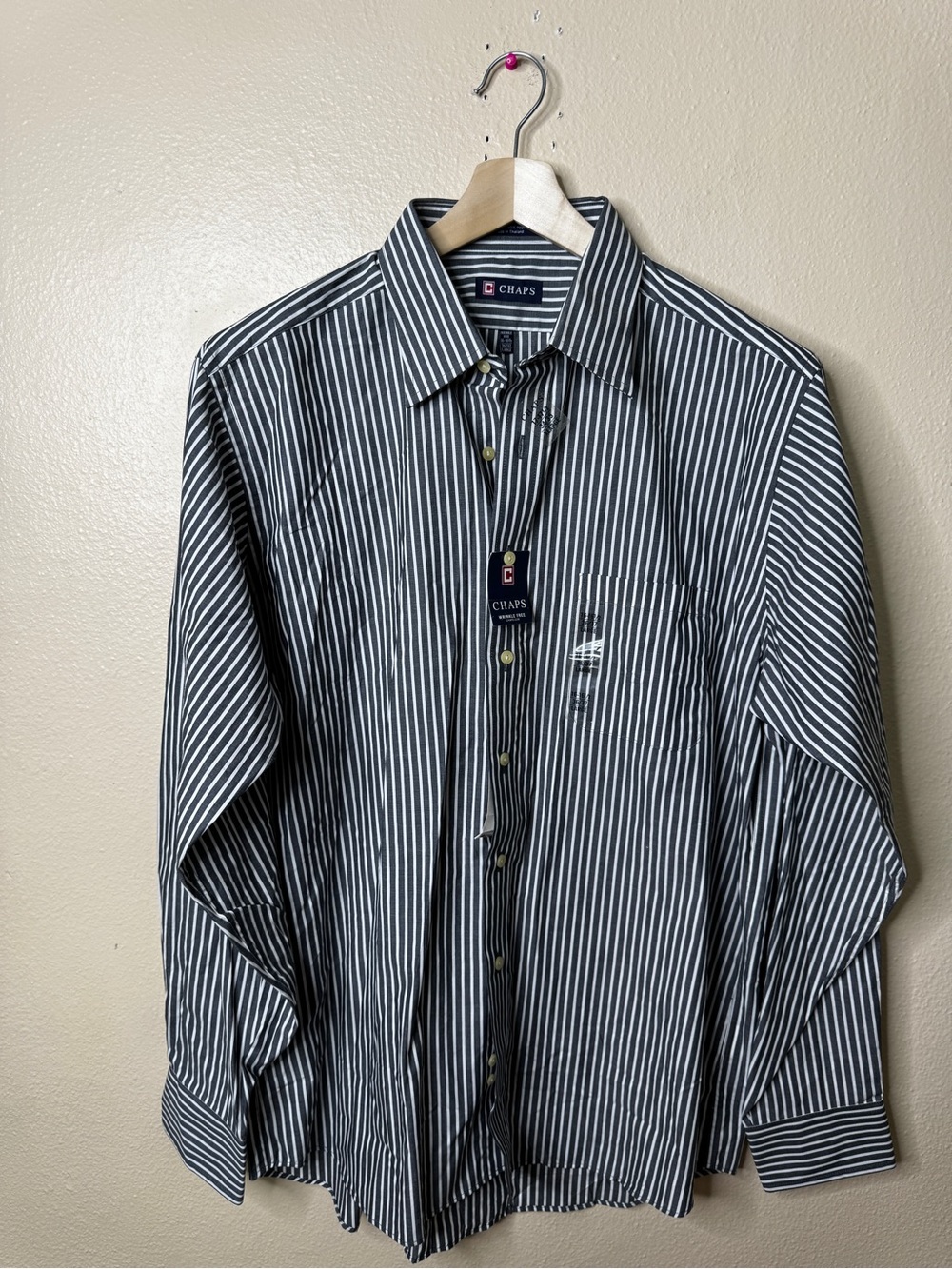 Chaps Shirt Men's Large Button Up Gray White Long Sleeve Casual NWT